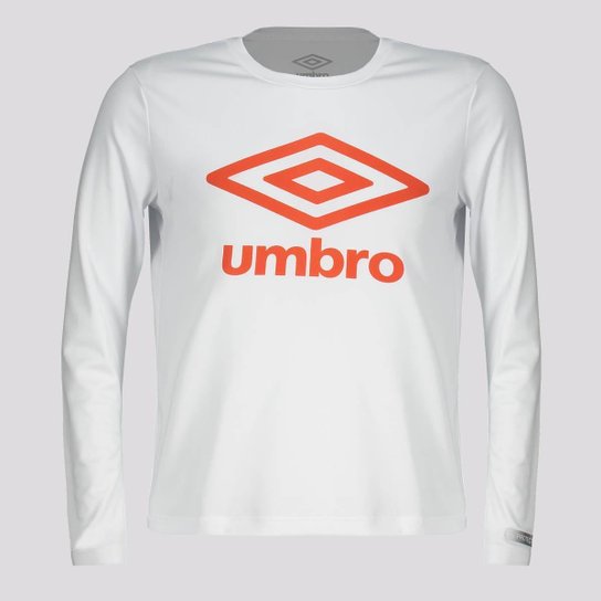Camisa Manga Longa Umbro Basic UV Juvenil Branca e Vermelha