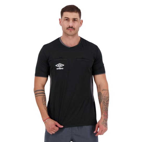 Camisa Masculina Juiz Árbitro Árbitragem Umbro TWR Fit Preta