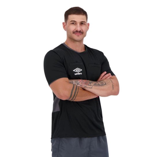 Camisa Masculina Juiz Árbitro Árbitragem Umbro TWR Fit Preta