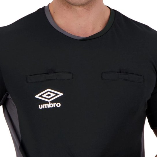 Camisa Masculina Juiz Árbitro Árbitragem Umbro TWR Fit Preta