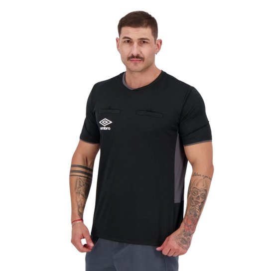 Camisa Masculina Juiz Árbitro Árbitragem Umbro TWR Fit Preta