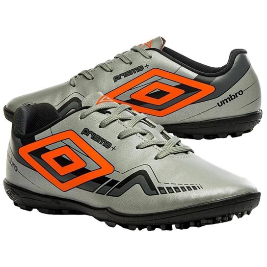 Chuteira Society Umbro Prisma Masculina - Cinza e Laranja