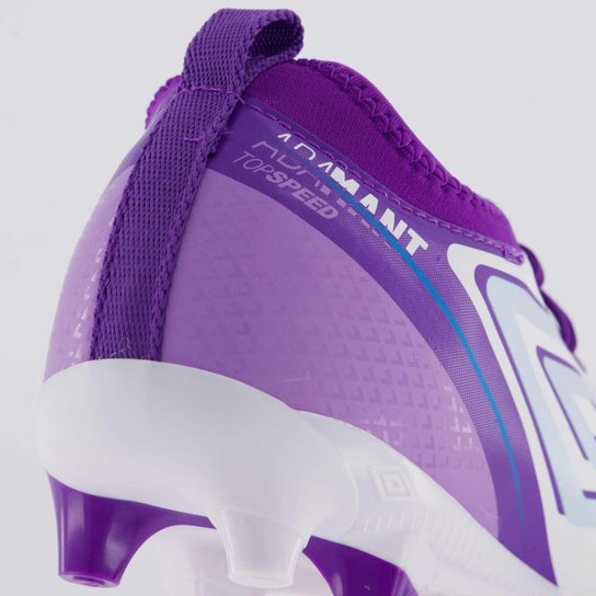 Chuteira Umbro Adamant Top Speed Club Campo Branca e Roxa