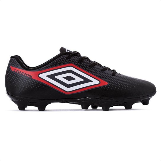 Chuteira Umbro Campo Cannon Preto Vermelho e Branco - Masculino