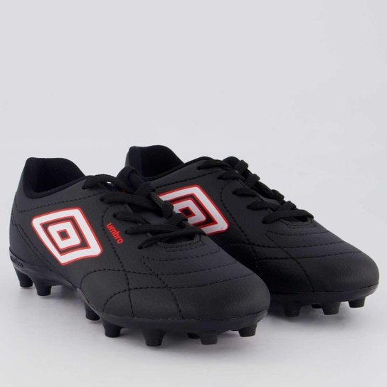 Chuteira Umbro Class Footballer Campo Juvenil Preta e Vermelha