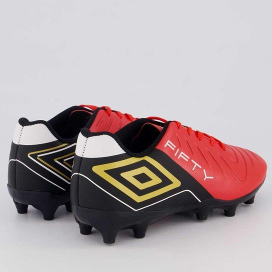 Chuteira Umbro Fifty Campo Juvenil Vermelha e Preta
