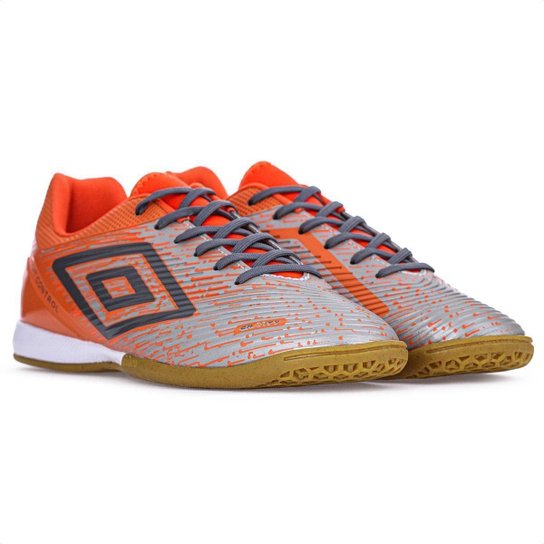 Chuteira Umbro Futsal Gravity Cinza Laranja e Grafite - Masculina