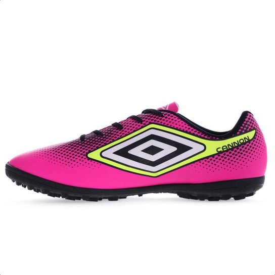 Chuteira Umbro Society Cannon Rosa Preto e Limão - Masculina