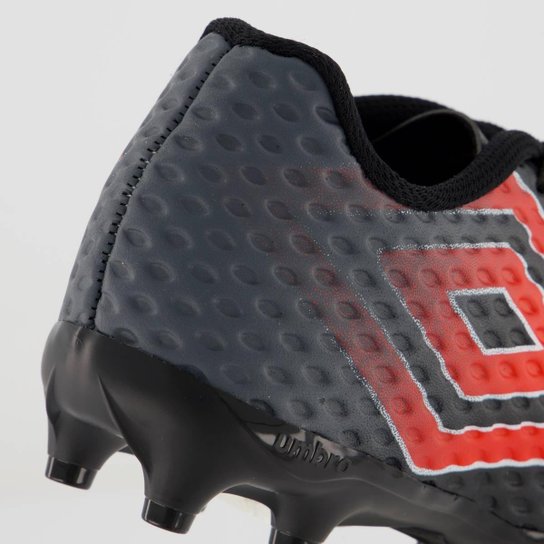 Chuteira Umbro Warskin Campo Juvenil Cinza Preta e Vermelha