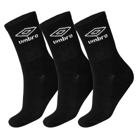 Meia Umbro Cano Médio 39 ao 43 Pack Com 03 Pares Preto