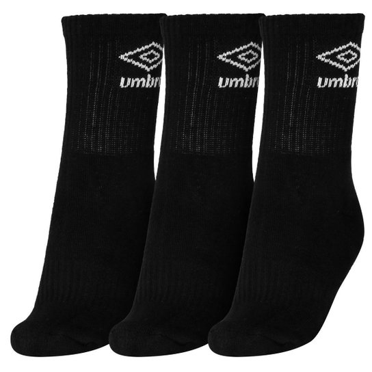 Meia Umbro Cano Médio 39 ao 43 Pack Com 03 Pares Preto